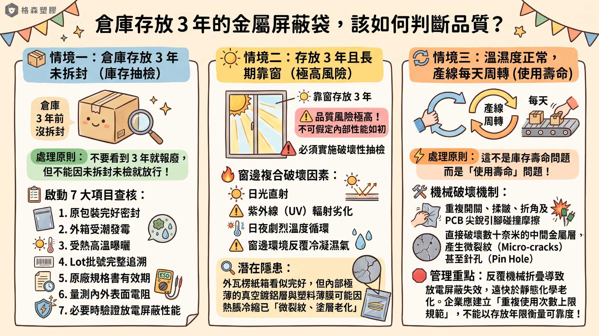 ●抗靜電金屬袋有保存期限嗎？溫濕度、摩擦、老化與ESD性能｜格森塑膠