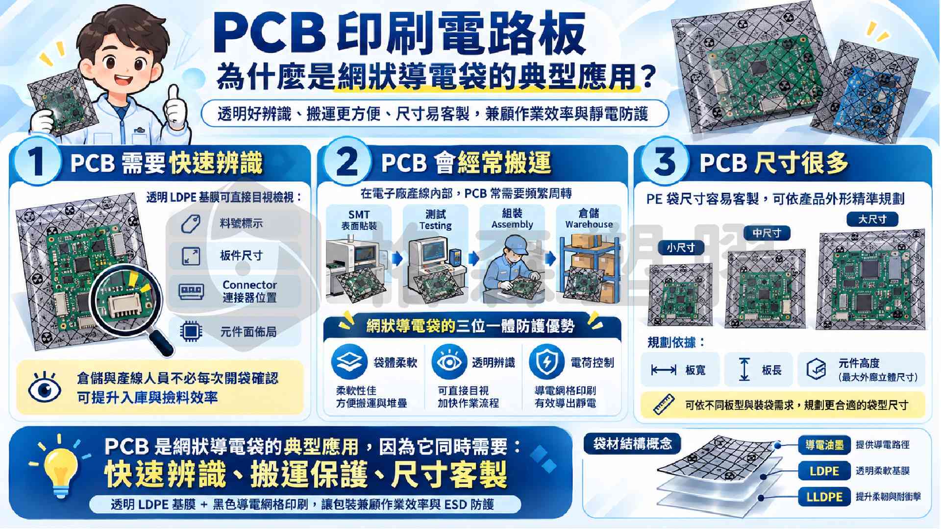 ●LDPE網狀導電袋適合包哪些電子零件?PCB、IC、主機板與精密元件應用|格森塑膠 ●LDPE網狀導電袋適合包哪些電子零件?PCB、IC、主機板與精密元件應用|格森塑膠
