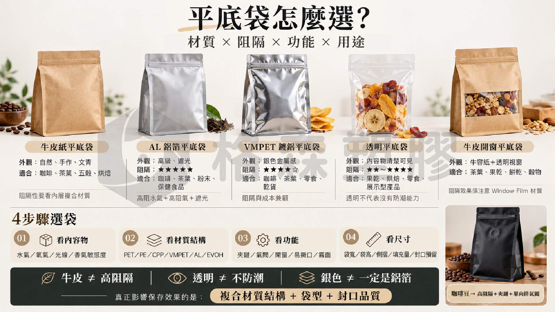 ●平底袋包裝大全|牛皮紙、鋁箔、鍍鋁、透明平底袋怎麼選?材質、尺寸與用途|格森塑膠 ●平底袋包裝大全|牛皮紙、鋁箔、鍍鋁、透明平底袋怎麼選?材質、尺寸與用途|格森塑膠