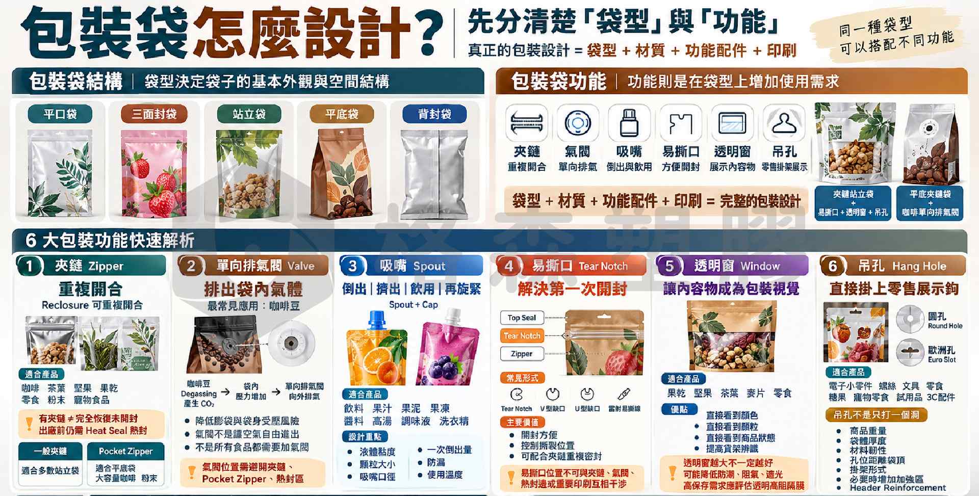 ●包裝功能大全｜夾鏈、氣閥、吸嘴、易撕口、透明窗、吊孔怎麼選？｜格森塑膠