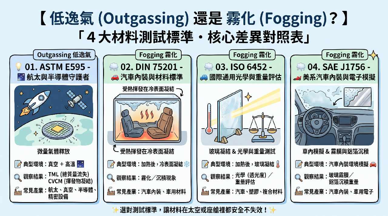ASTM E595、DIN 75201、ISO 6452、SAE J1756是什麼?Outgassing低逸氣包材測試解析|格森塑膠 ASTM E595、DIN 75201、ISO 6452、SAE J1756是什麼?Outgassing低逸氣包材測試解析|格森塑膠